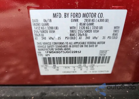 2018 Ford Explorer Sport из США, поврежденный, VIN 1FM5K8GT3JGC22812